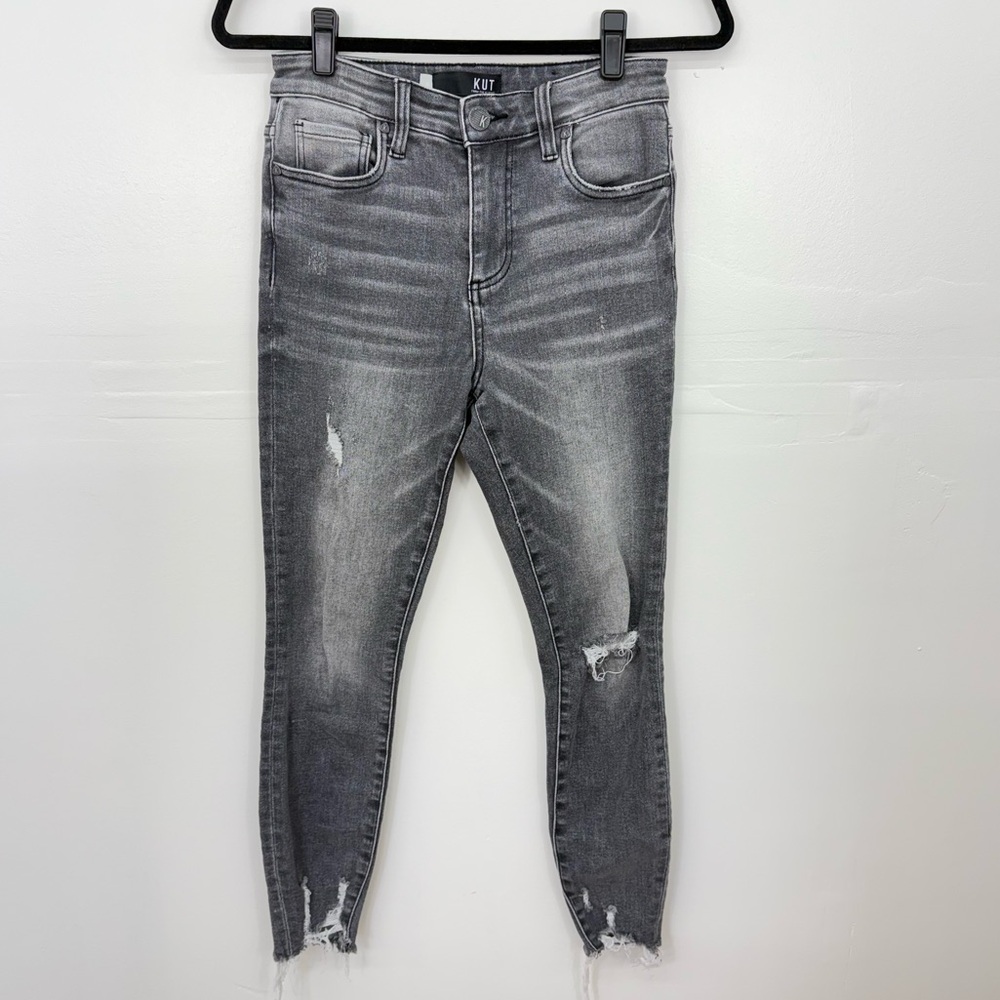 Kut from the Kloth Women's Distressed Connie High Rise Ankle Gray Skinny Jean A3
